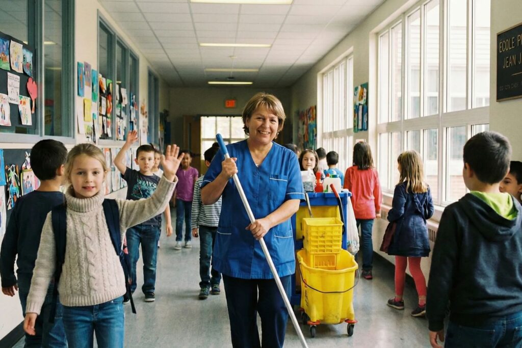 Nettoyage des couloirs d'un établissement scolaire ou école