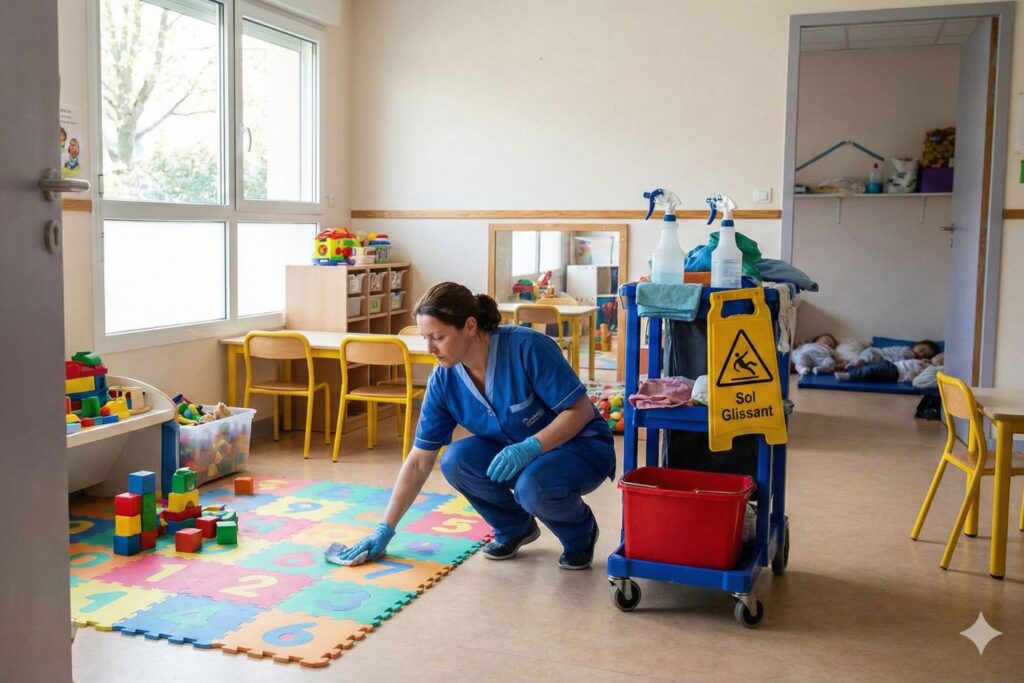 Bionettoyage et désinfection d'une salle de crèche par SPN NET